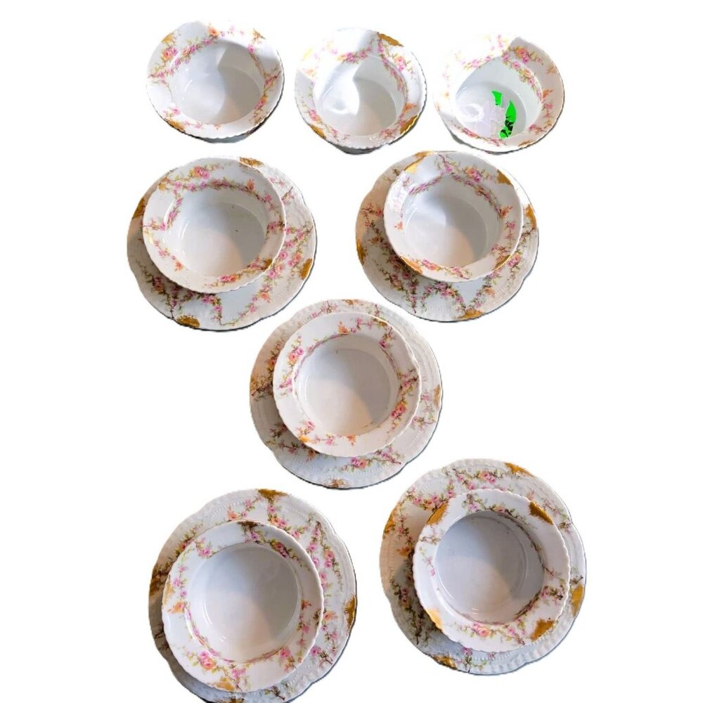 Haviland Limoges France Varenne Pink Rose Bone China Ramekin & Saucer Set Of 5